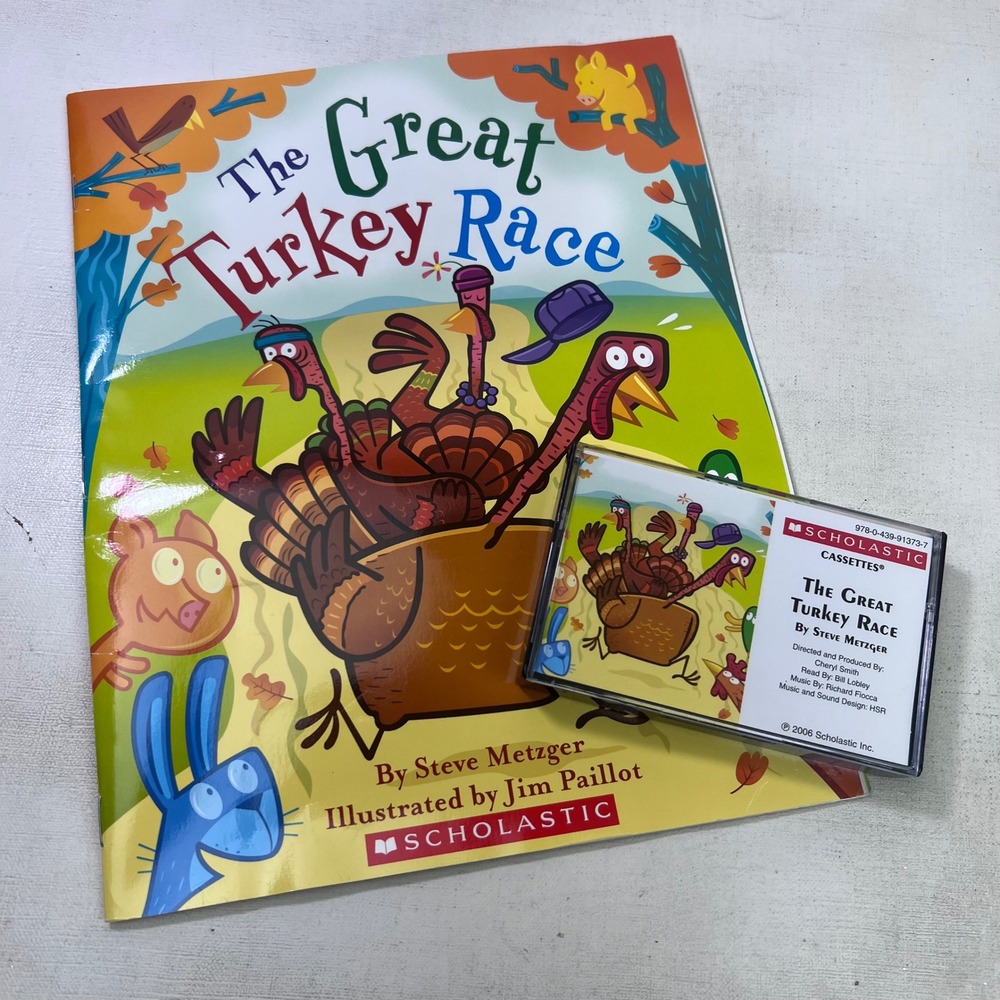 Scholastic The Great Turkey Race Book & Cassette Set Steve Metzger Thanksgiving